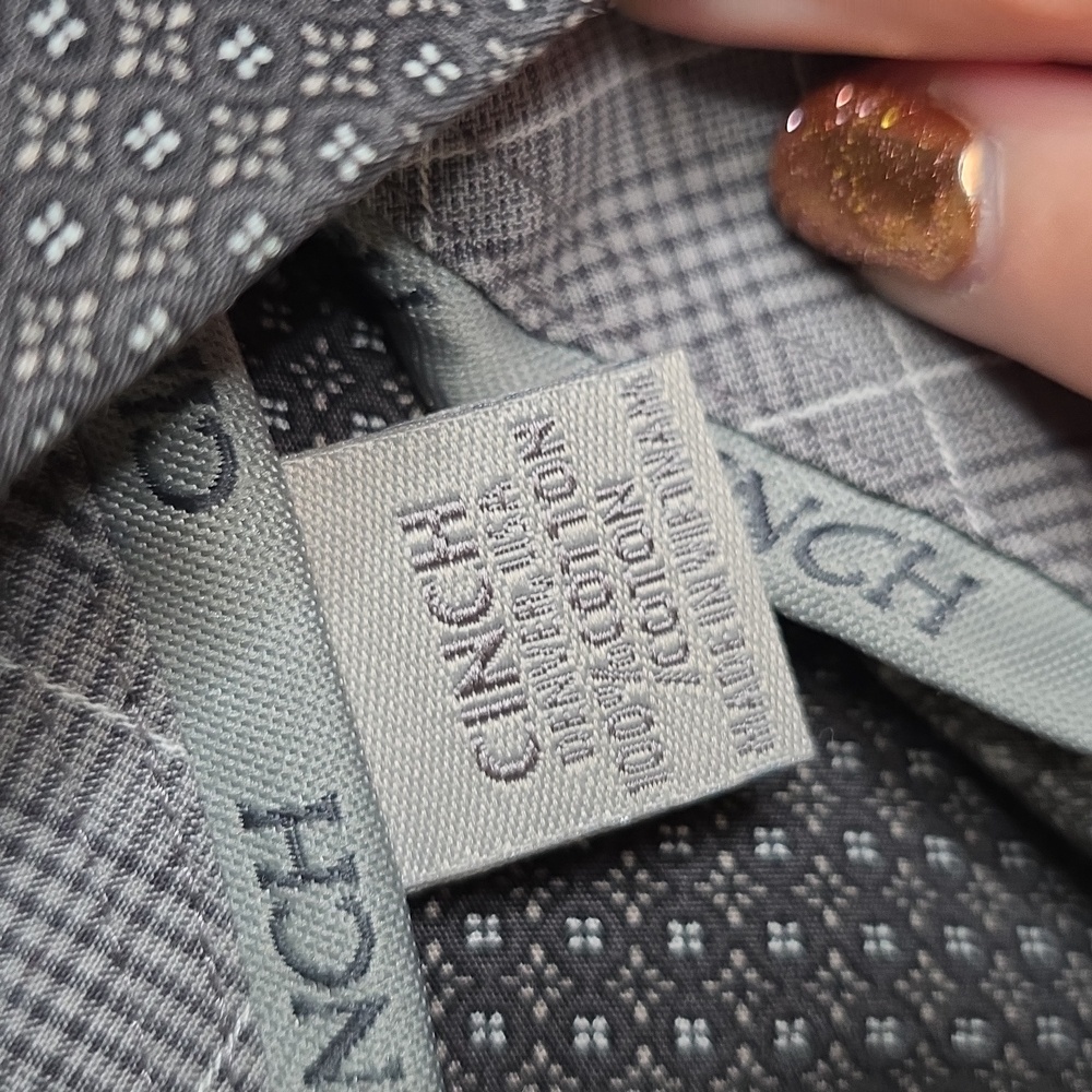 Men's Gray Patterned Cinch Button Down Size LARGE - image 3